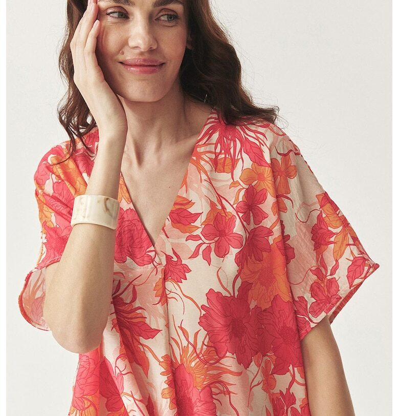 Свободна флорална рокля - Корал/Бежов Tatuum