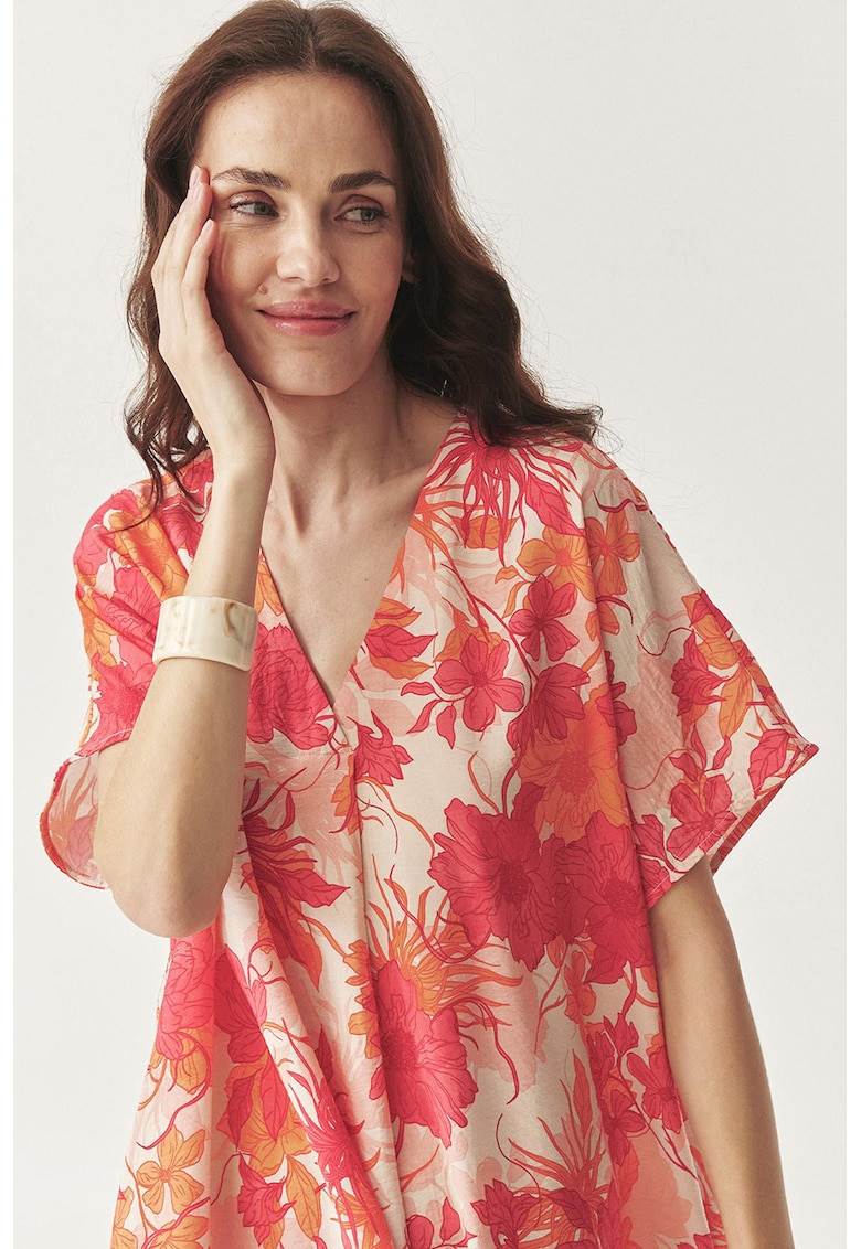 Свободна флорална рокля - Корал/Бежов Tatuum