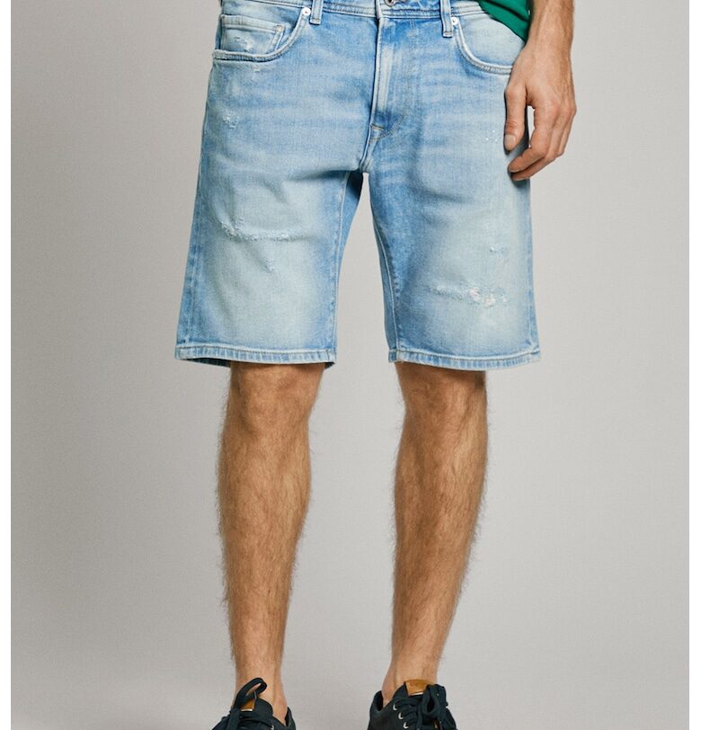 Свободни дънкови бермуди с протрити зони - Пастелносин Pepe Jeans London