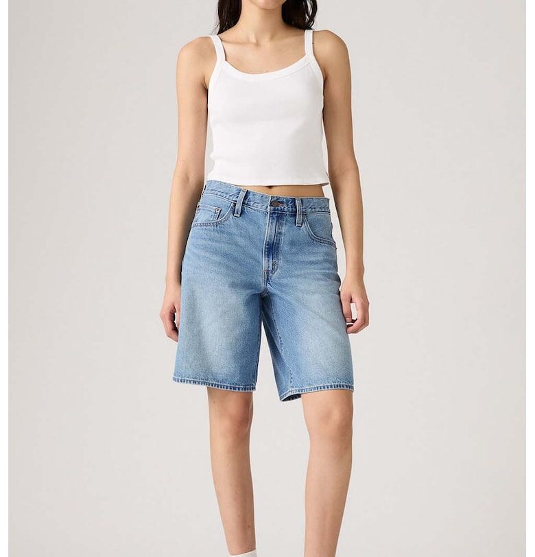 Свободни къси дънки с миди талия - Светлосин меланж Levis