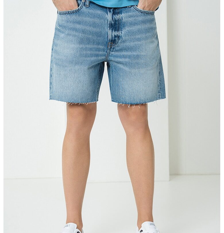 Свободни къси дънки с незавършен подгъв - Син меланж CALVIN KLEIN JEANS