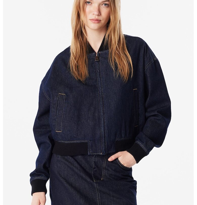 Свободно болбър яке от деним - Тъмносин TWIST