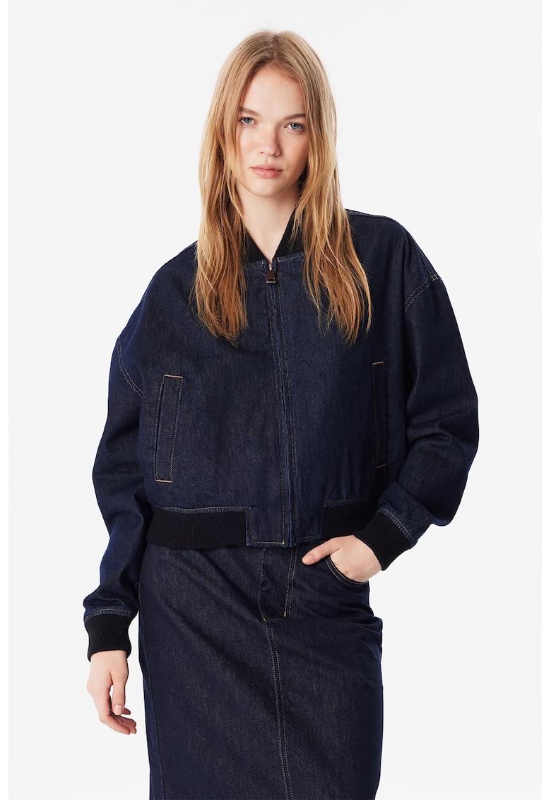 Свободно болбър яке от деним - Тъмносин TWIST