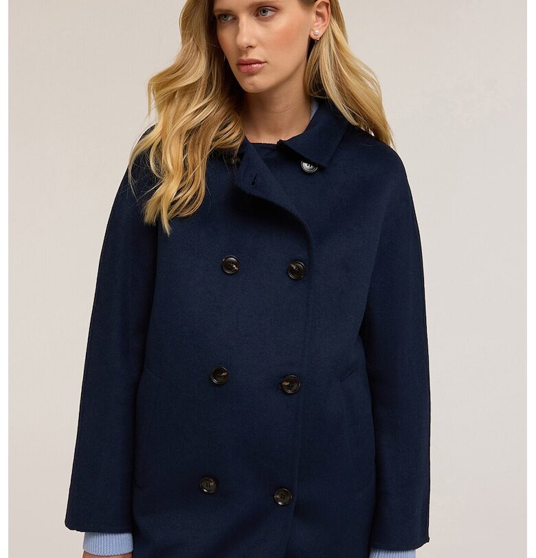 Свободно двуредно палто с вълна - Тъмносин Motivi