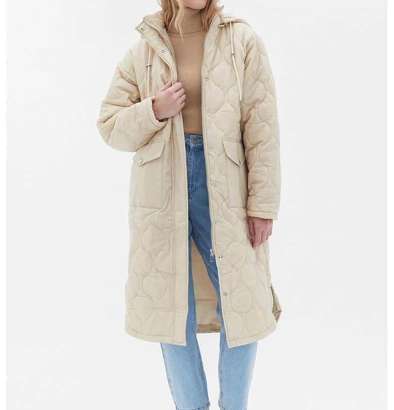 Свободно дълго зимно яке - Крем OXXO