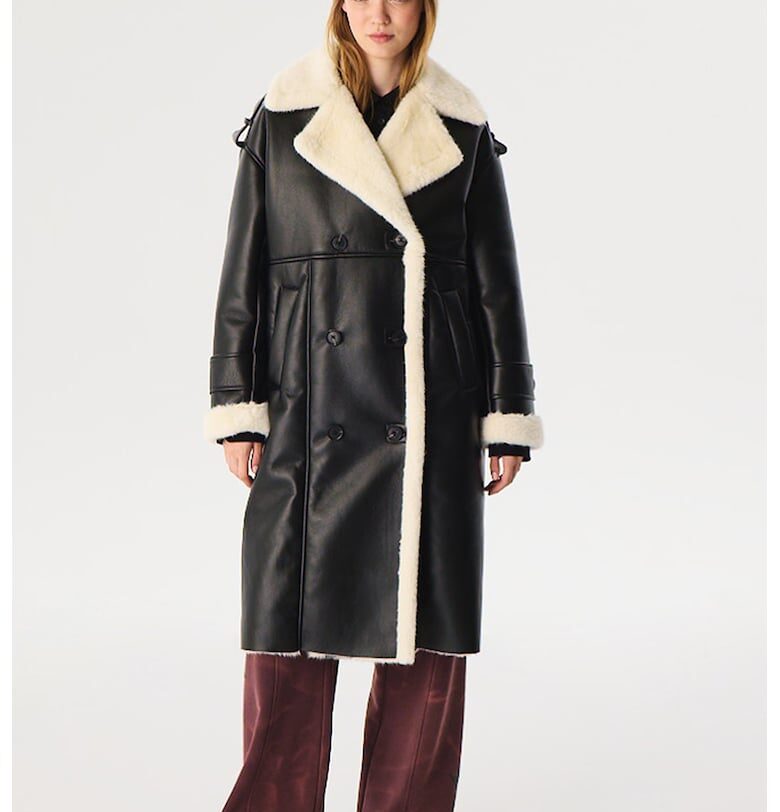 Свободно палто от еко кожа - Черен TWIST