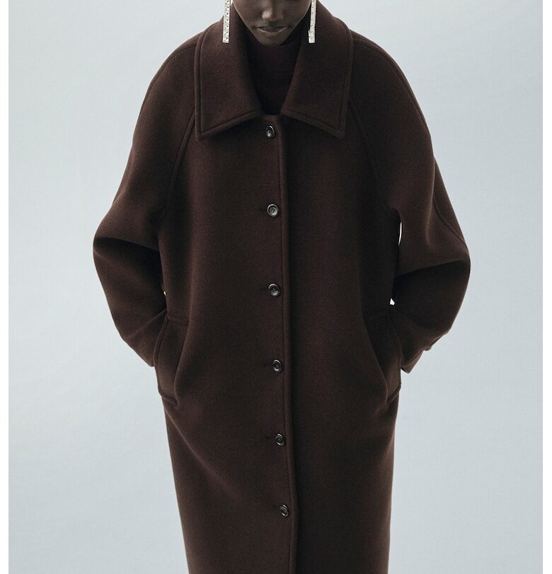 Свободно палто с вълна - Слонова кост Mango