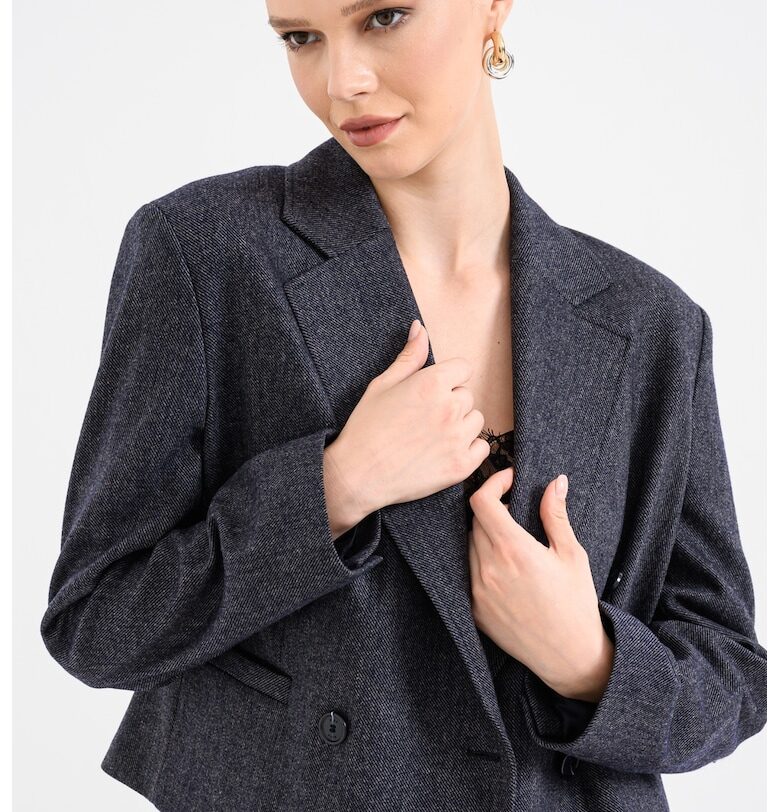 Свободно сако с вълна - Тъмносин BOSS