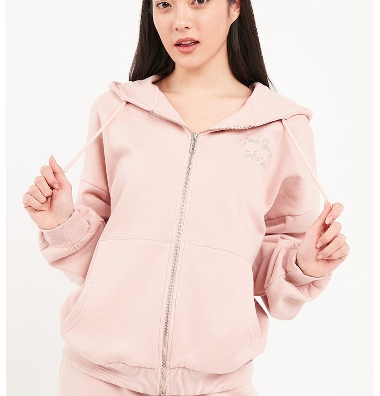 Свободно худи с надпис - Пастелнорозов Timeout