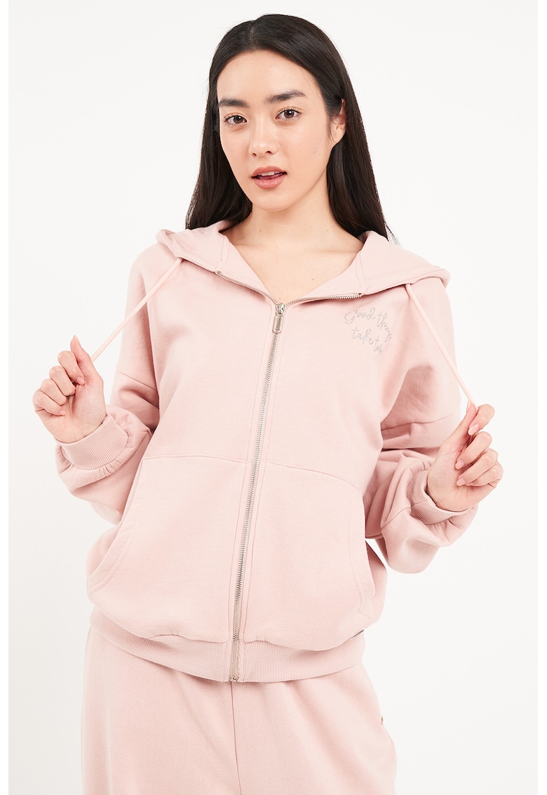 Свободно худи с надпис - Пастелнорозов Timeout