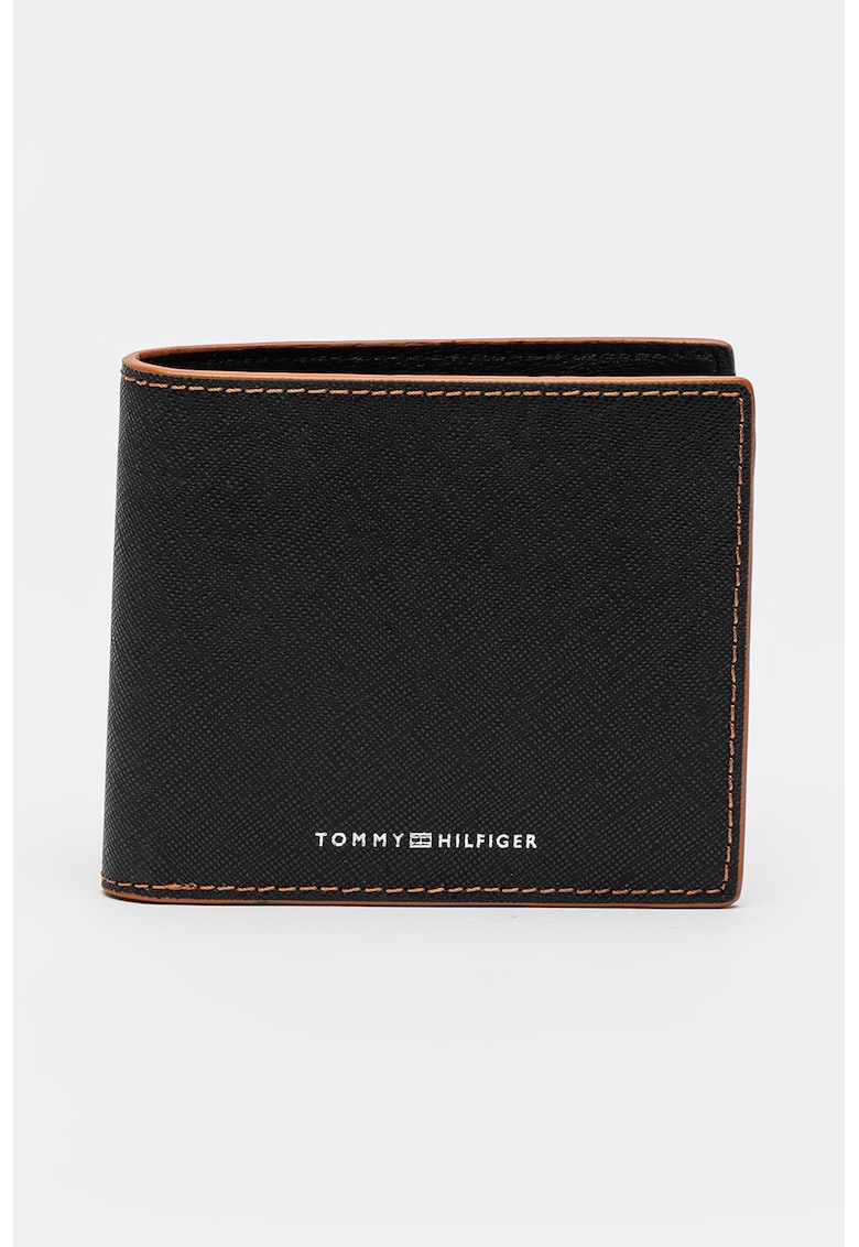 Сгъваем кожен портфейл с релеф - Черен/Карамел Tommy Hilfiger