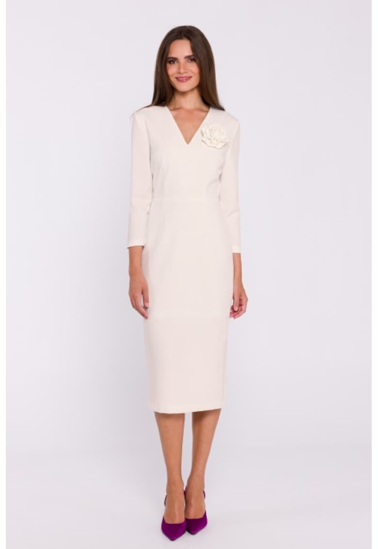 Семпла миди рокля с V-образно деколте Cлонова кост Stylove