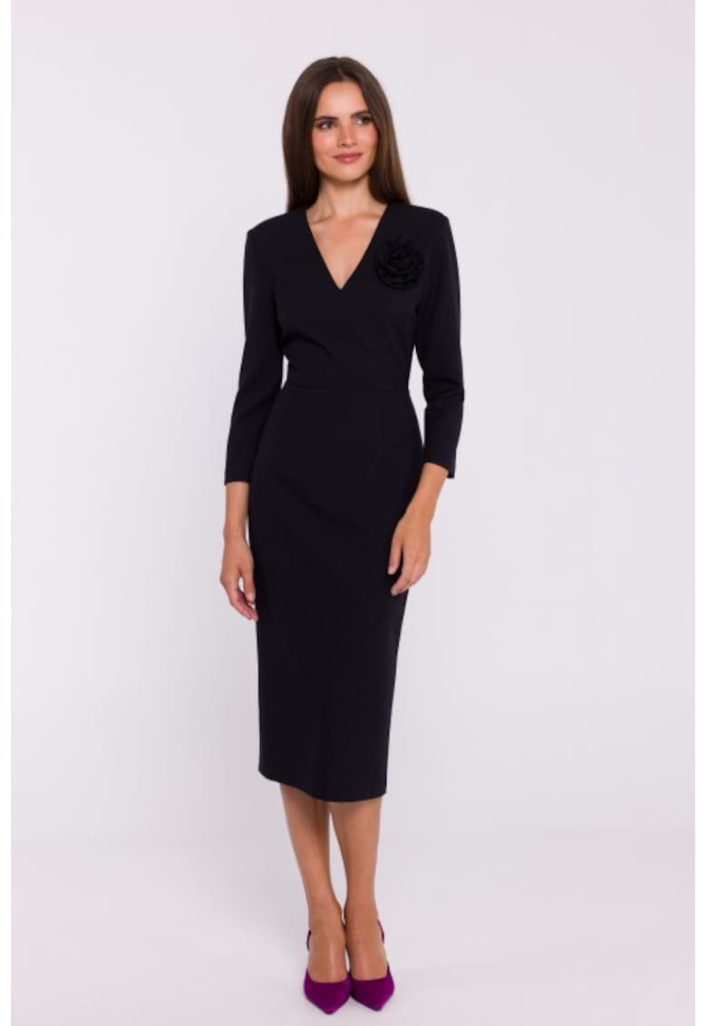 Семпла миди рокля с V-образно деколте Черен Stylove