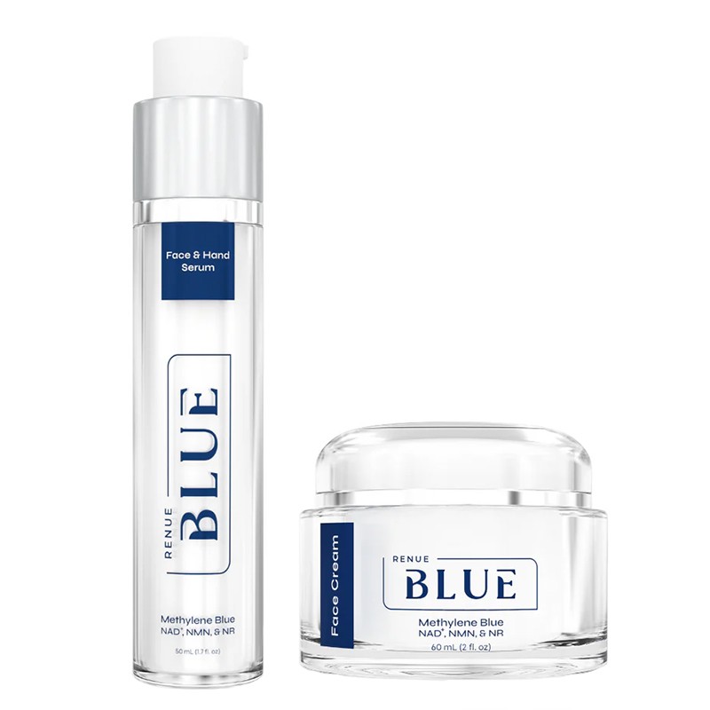 Серум (50 ml) и крем (45 g) за лице с Метиленово синьо и NAD+ - Ултра регенерираща и подмладяваща грижа Renue by science