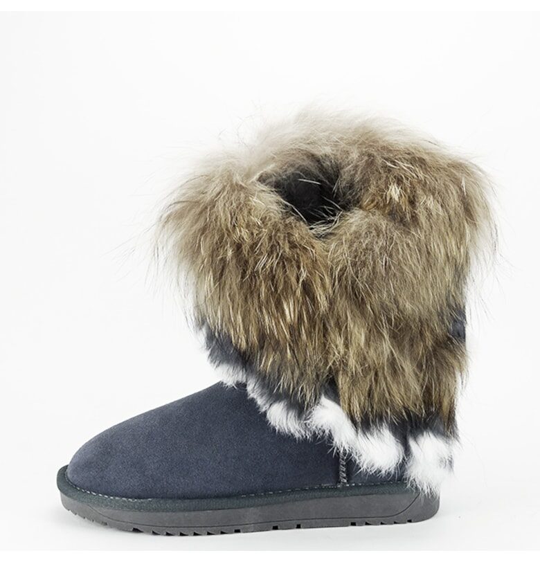 Сиви ботуши от естествена кожа с естествен косъм 8013 11 15668 - Сив SOFILINE