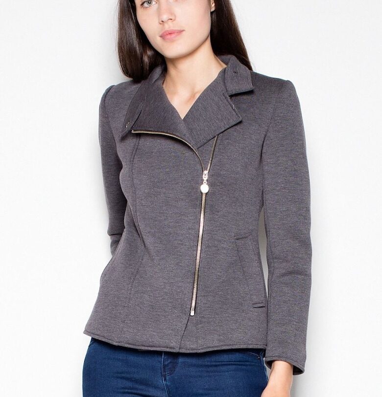 Сиво яке  полиестер - декоративни джобове - минималистичен стил - Сив Venaton