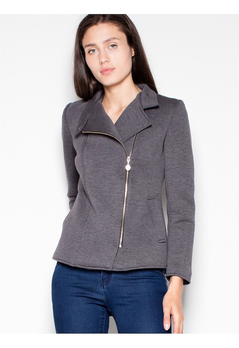 Сиво яке полиестер - декоративни джобове - минималистичен стил - Сив Venaton