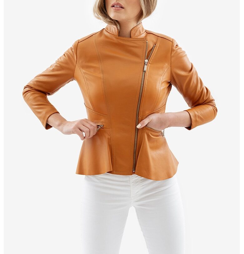 Силно вталено кожено яке Ada - Канелено кафяво Gerali