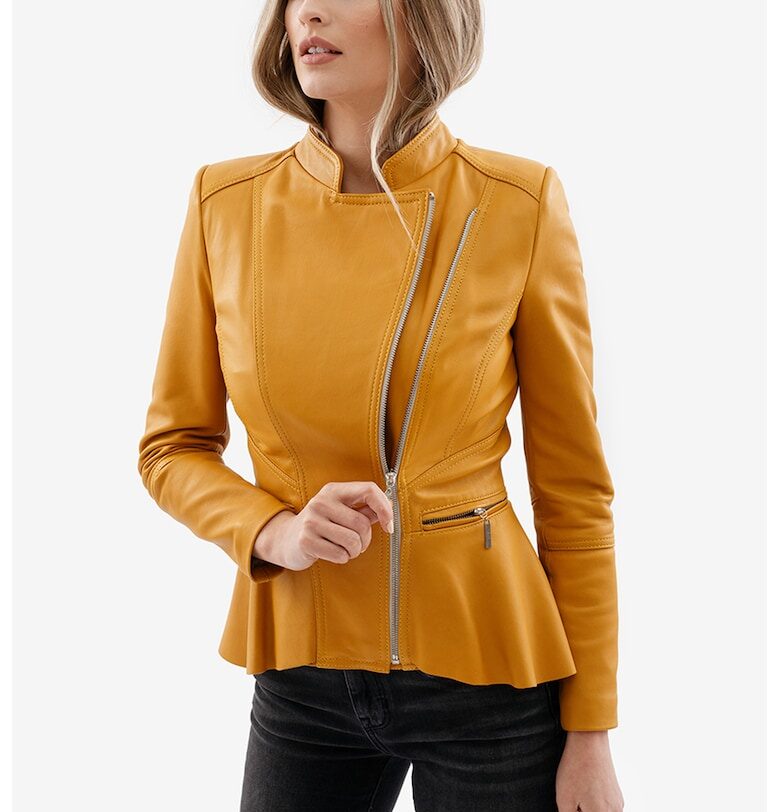 Силно вталено кожено яке Ada - Синапено жълто Gerali