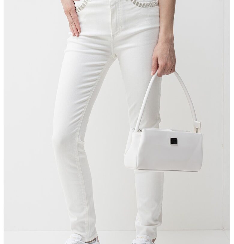 Скини дънки със синтетични перли и декоративни камъни - Слонова кост GUESS