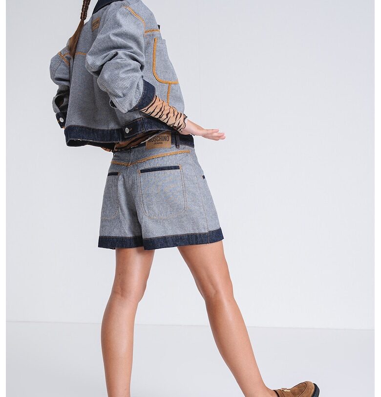 Скорт от деним с джобове - Светлосин/Тъмносин Moschino Jeans