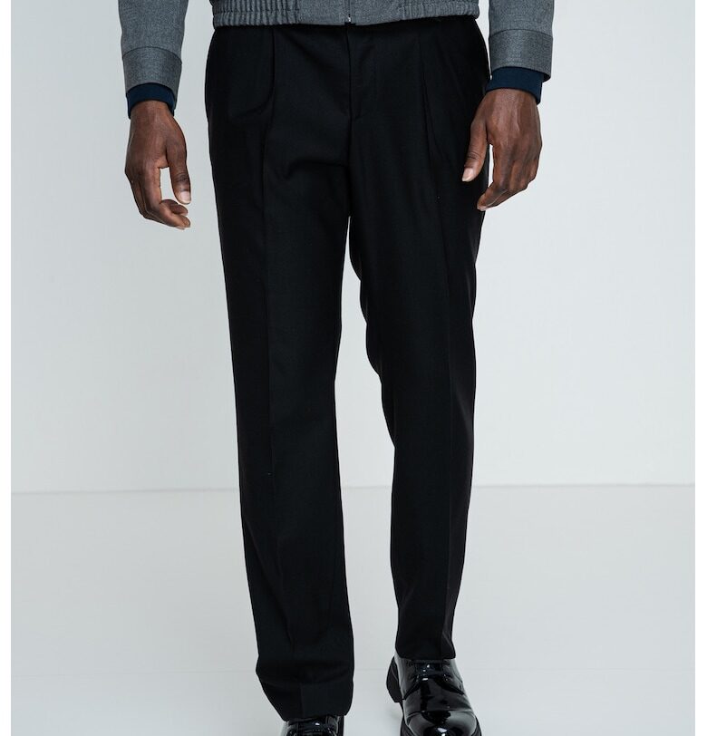 Скосен панталон с вълна със средновисока талия - Черен HUGO