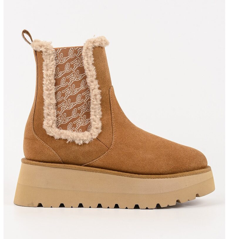 Скосени велурени боти Chelsea - Карамел Karl Lagerfeld