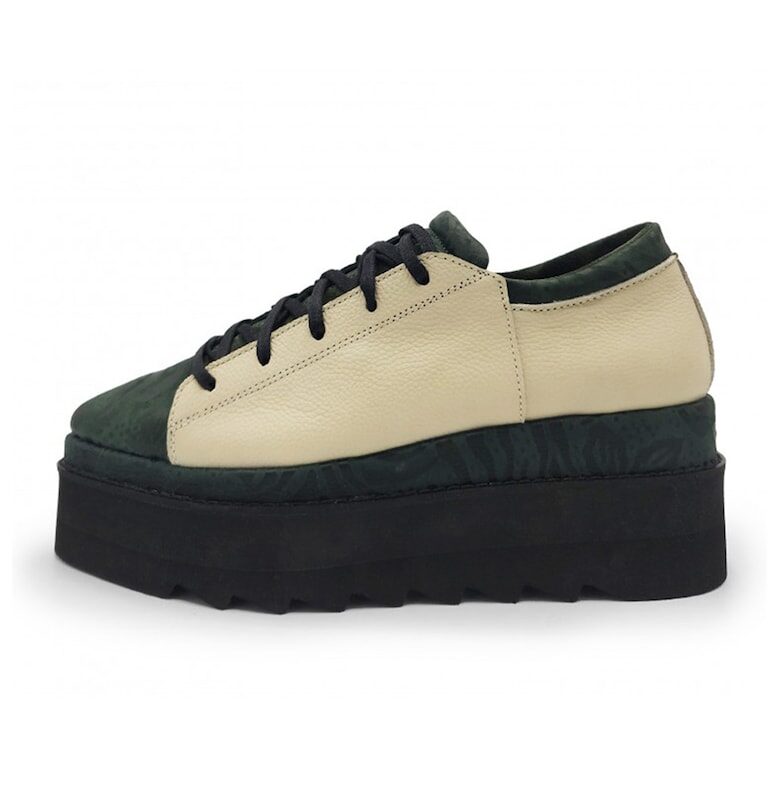 Скосени кежуъл обувки от кожа и велур - Тъмнозелен/Светло бежово unudoitrei