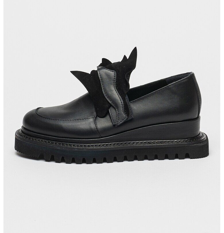 Скосени кожени мокасини с велур - Черен Mihaela Glavan