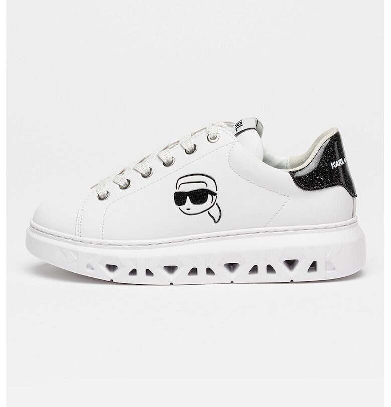 Скосени кожени спортни обувки Kapri Kite с перфорации - Бял/Черен Karl Lagerfeld