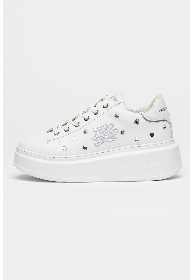 Скосени кожени спортни обувки с капси - Бял/Сребрист Karl Lagerfeld
