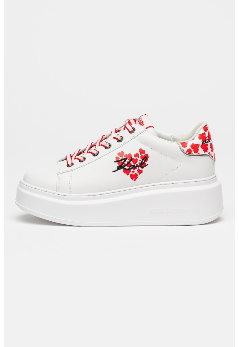 Скосени кожени спортни обувки с лого - Червен/Бял Karl Lagerfeld