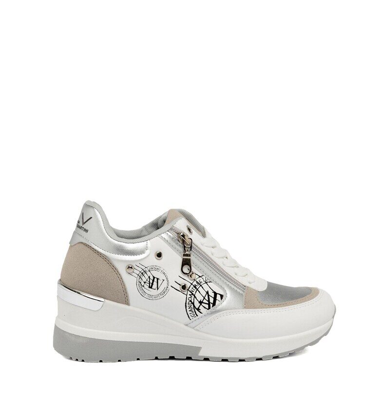 Скосени маратонки Astrale от еко кожа с цип - Бял/Сребрист ALV by Alviero Martini