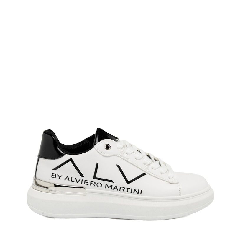 Скосени маратонки Eolara от еко кожа с лого - Бял/Черен ALV by Alviero Martini