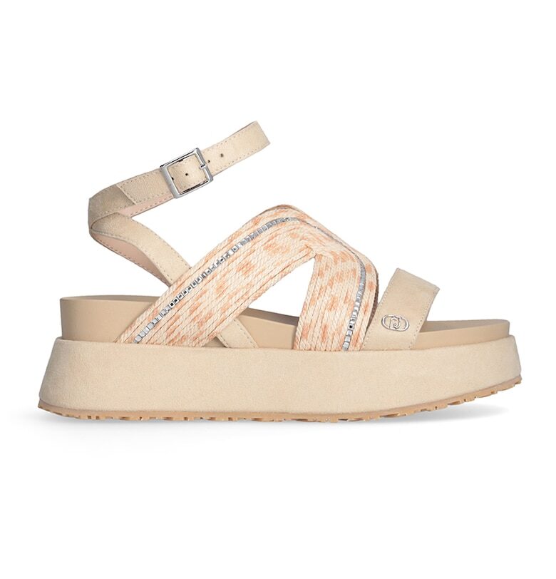 Скосени сандали с декоративни камъни - Розова сьомга/Бежов Liu Jo