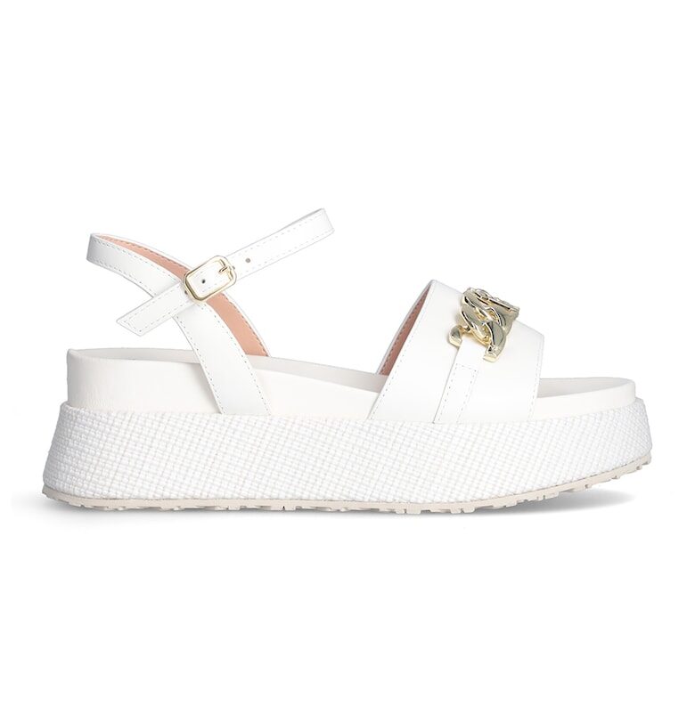Скосени сандали с кожа и еко кожа - Бял Liu Jo