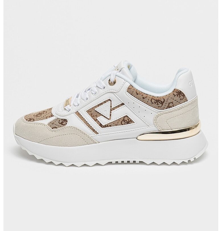 Скосени спортни обувки Korenzo с еко велур - Бял/Кафяв/Светло сив GUESS