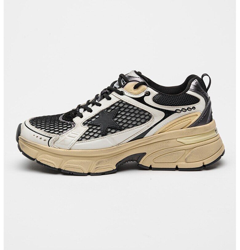 Скосени спортни обувки Lightstar с кожа - Черен/Мръснобял/Крем GOLDEN GOOSE