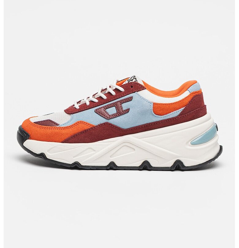 Скосени спортни обувки Savannah с велур - Бял/Бордо/Оранжев Diesel