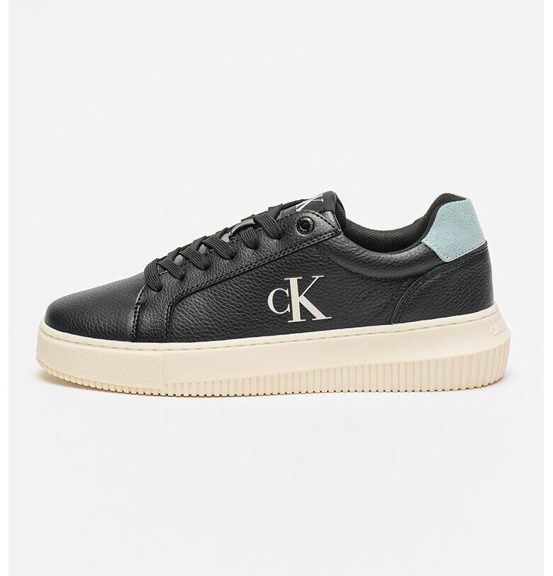 Скосени спортни обувки от кожа - Черен/Мръснобял CALVIN KLEIN JEANS