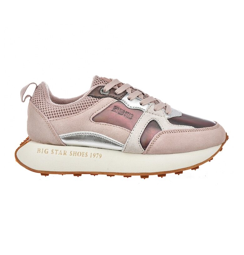 Скосени спортни обувки с велур - Прашно розово/Сребрист Big Star