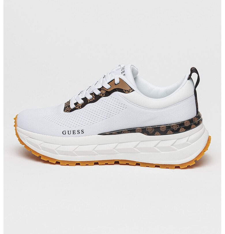 Скосени текстилни маратонки с лого - Бял/Тъмнокафяв/Бежов GUESS