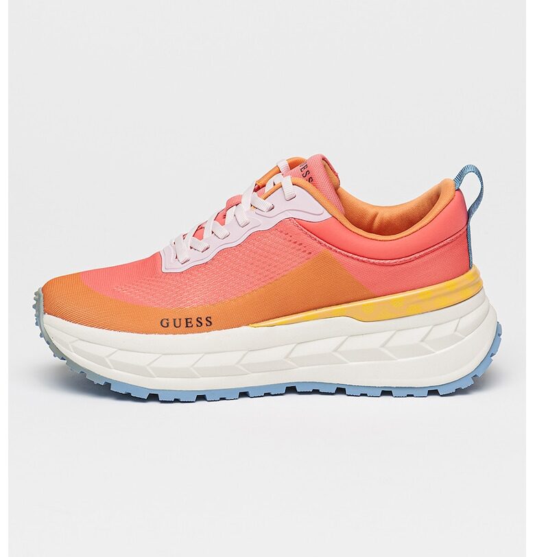 Скосени текстилни маратонки с лого - Жълт/Бледооранжев/Розово GUESS