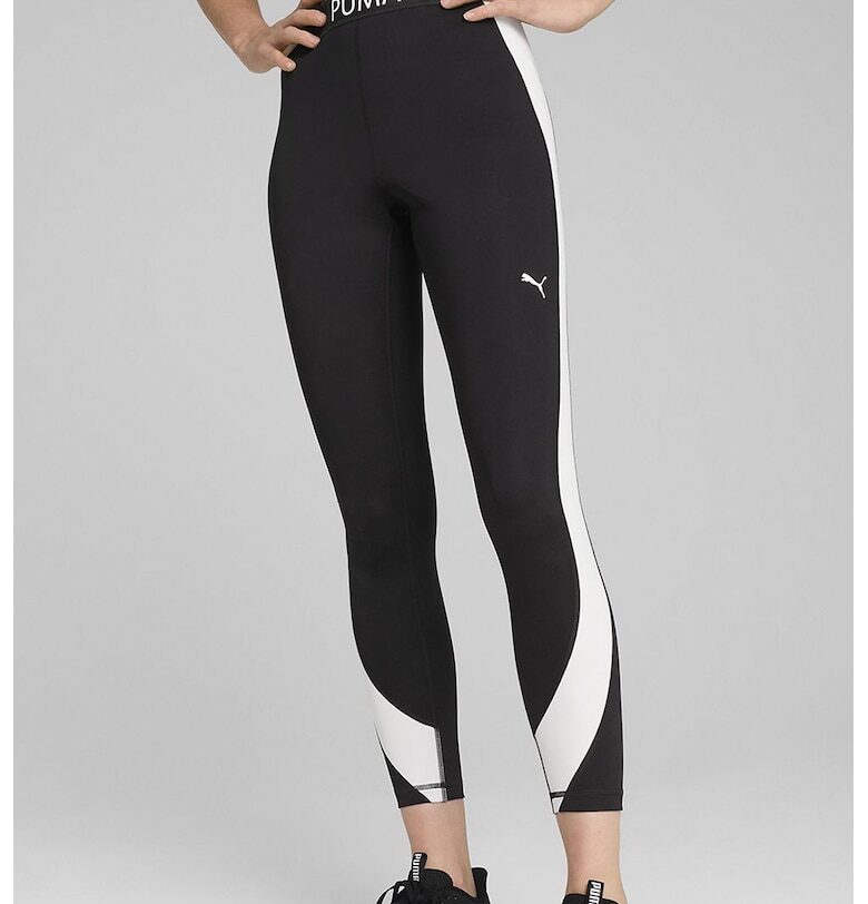 Скъсен фитнес клин Strong с висока талия - Бял/Черен Puma