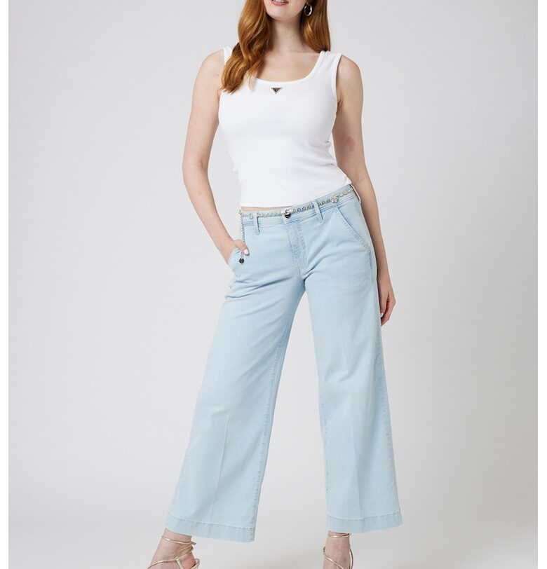 Скъсени дънки с висока талия - Ледено синьо GUESS