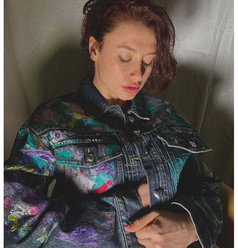 Скъсени дънки с ръчна рисунка - Зелен/Син Tessuto