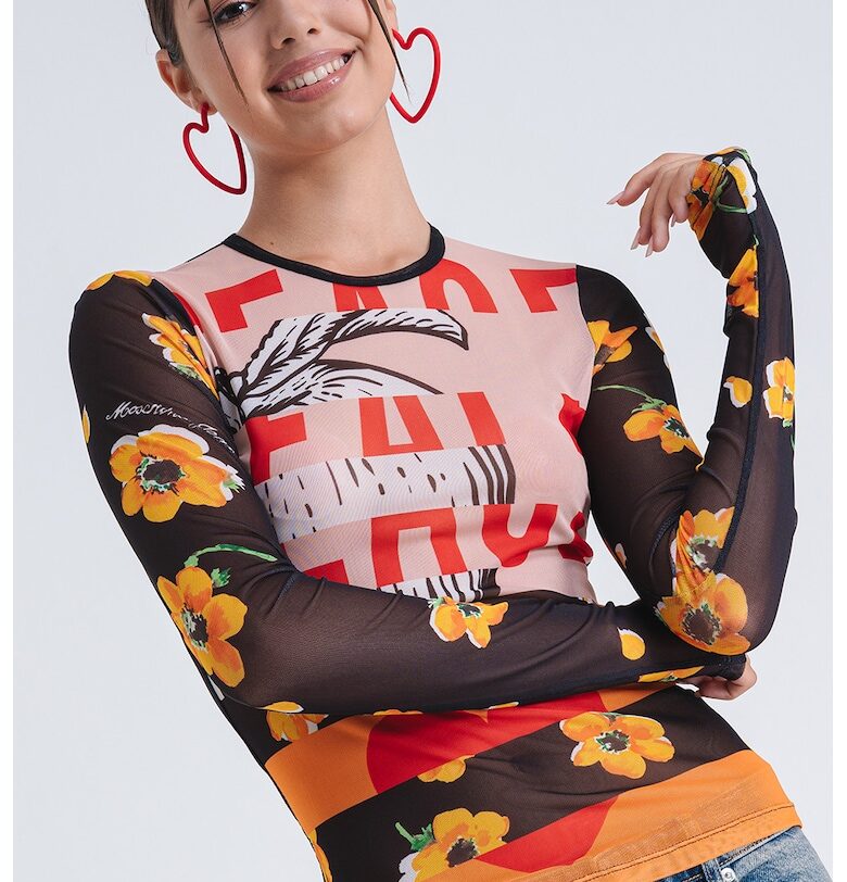 Слим блуза с лого - Черен/Оранжев/Бежов Moschino Jeans