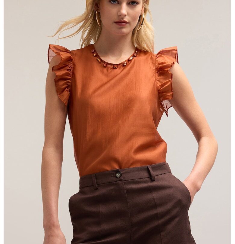 Слим блуза с овално деколте - Изгорен портокал Motivi