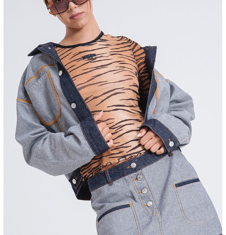 Слим блуза с принт - Черен/Тъмножълт Moschino Jeans