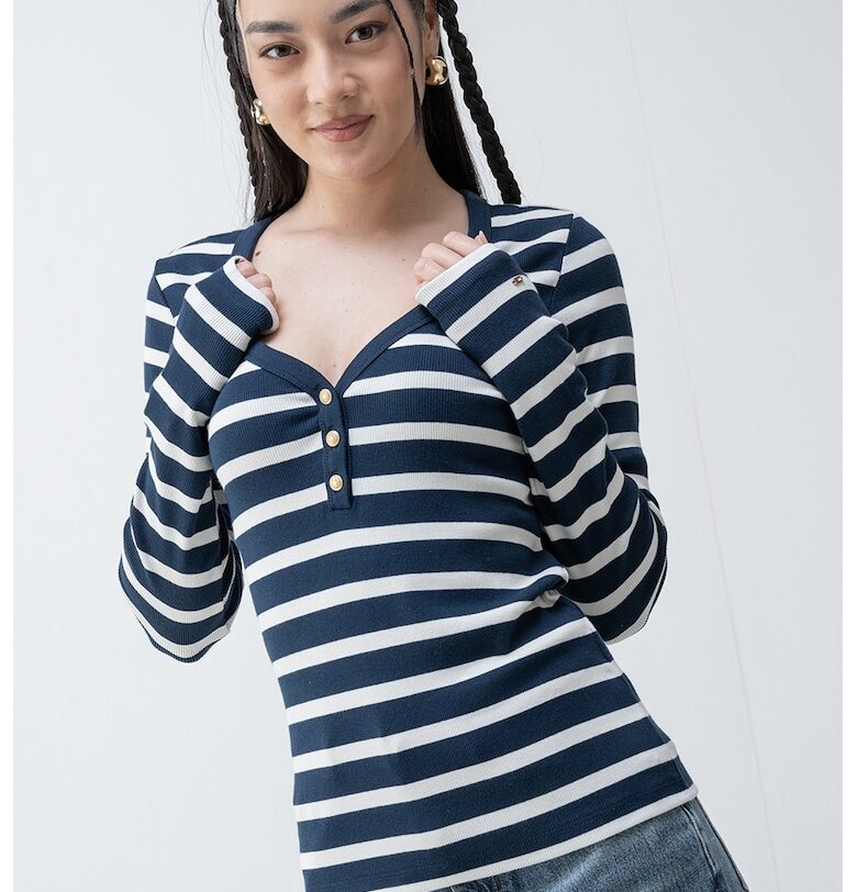 Слим блуза с шпиц - Бял/Тъмносин Tommy Hilfiger